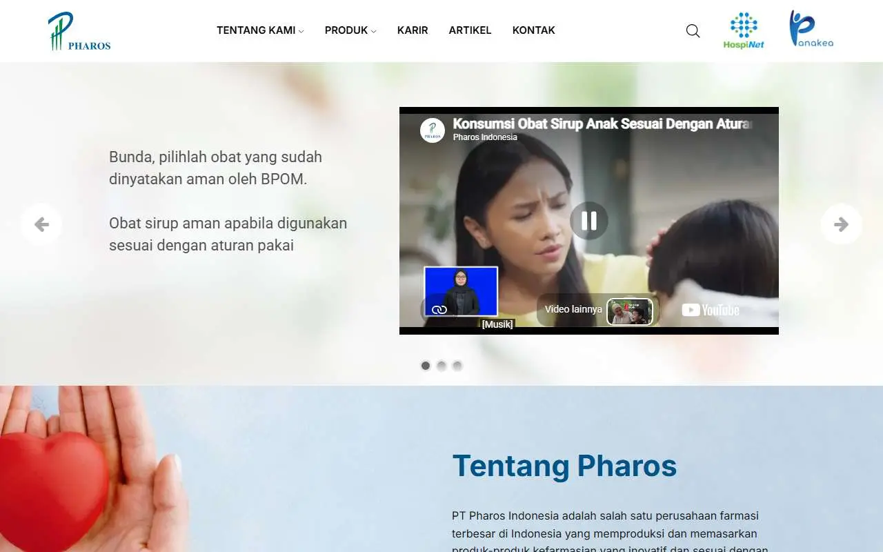 Tampilan website resmi Pharos Indonesia (pharos.co.id)