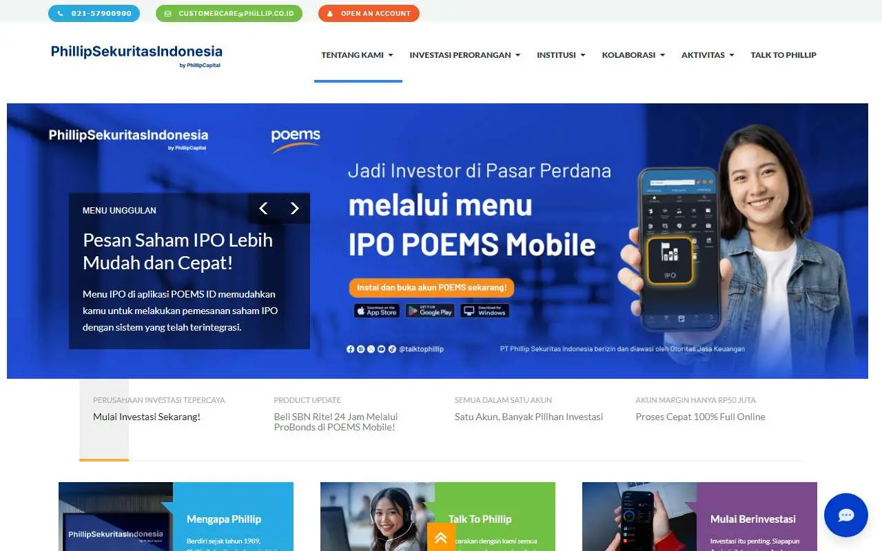 Tampilan website resmi Phillip Sekuritas Indonesia (phillip.co.id)