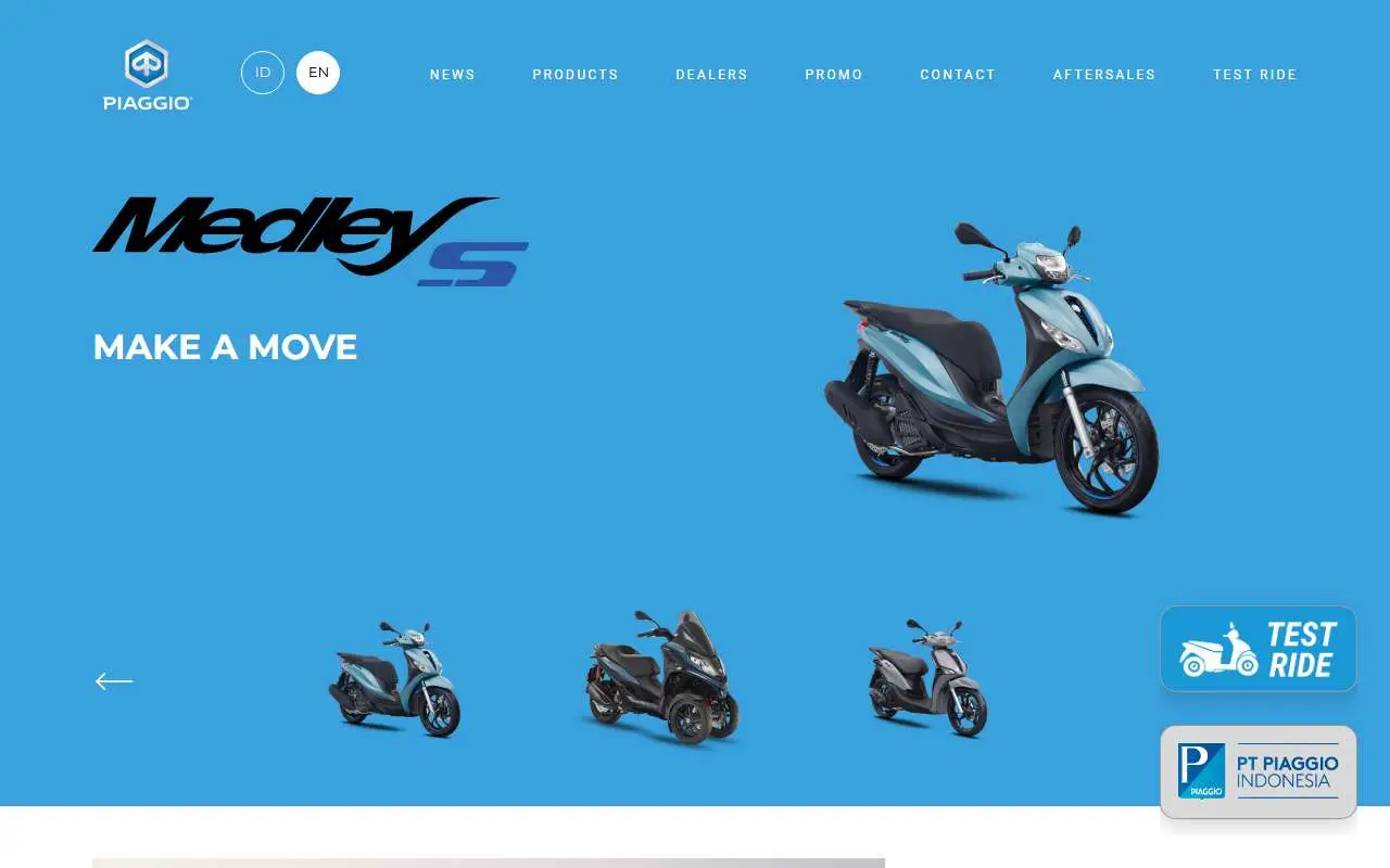 Tampilan website resmi Piaggio Indonesia (piaggio.co.id)