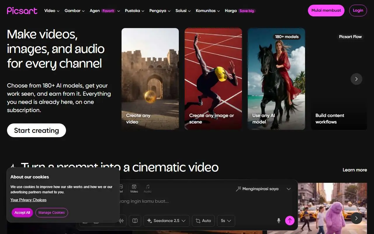 Tampilan website resmi Picsart (picsart.com)