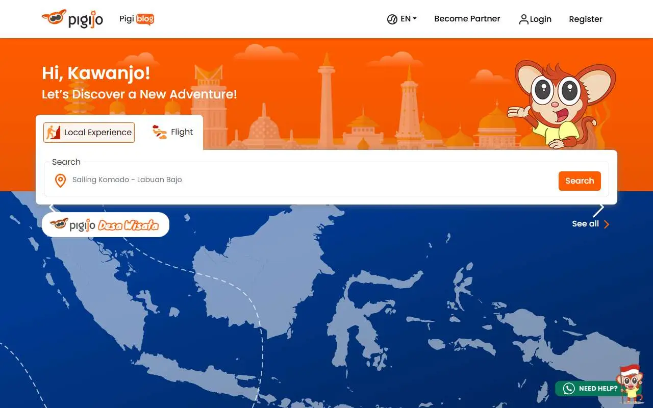 Tampilan website resmi Tourindo Guide Indonesia (pigijo.com)