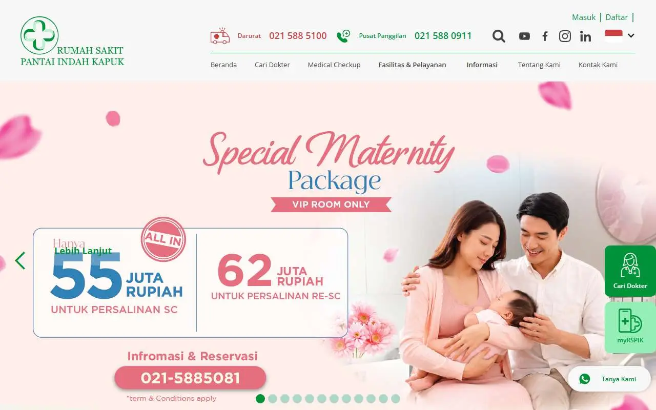 Tampilan website resmi RS Umum Pantai Indah Kapuk (pikhospital.co.id)