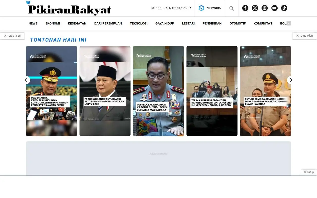 Tampilan website resmi Pikiran Rakyat (pikiran-rakyat.com)
