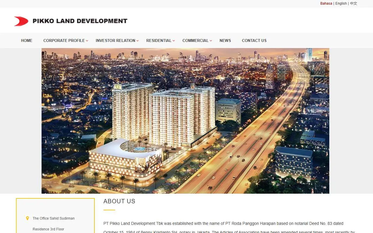 Tampilan website resmi Pikko Land Development (pikkoland.com)