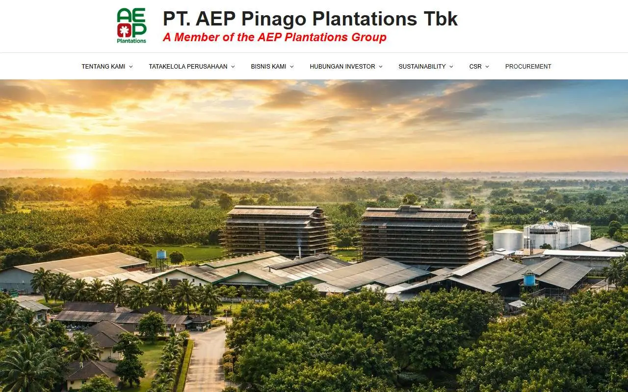 Tampilan website resmi AEP Pinago Plantations (pinagoutama.com)