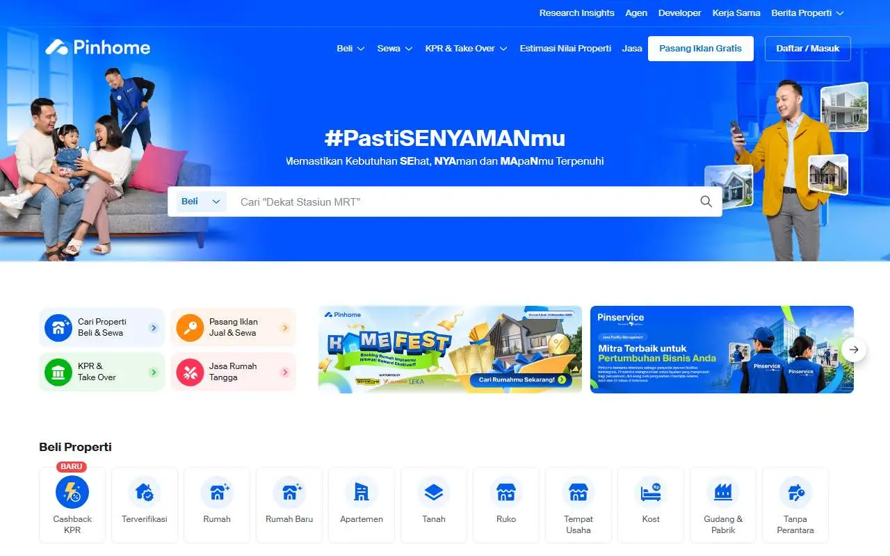 Tampilan website resmi Pinhome (pinhome.id)