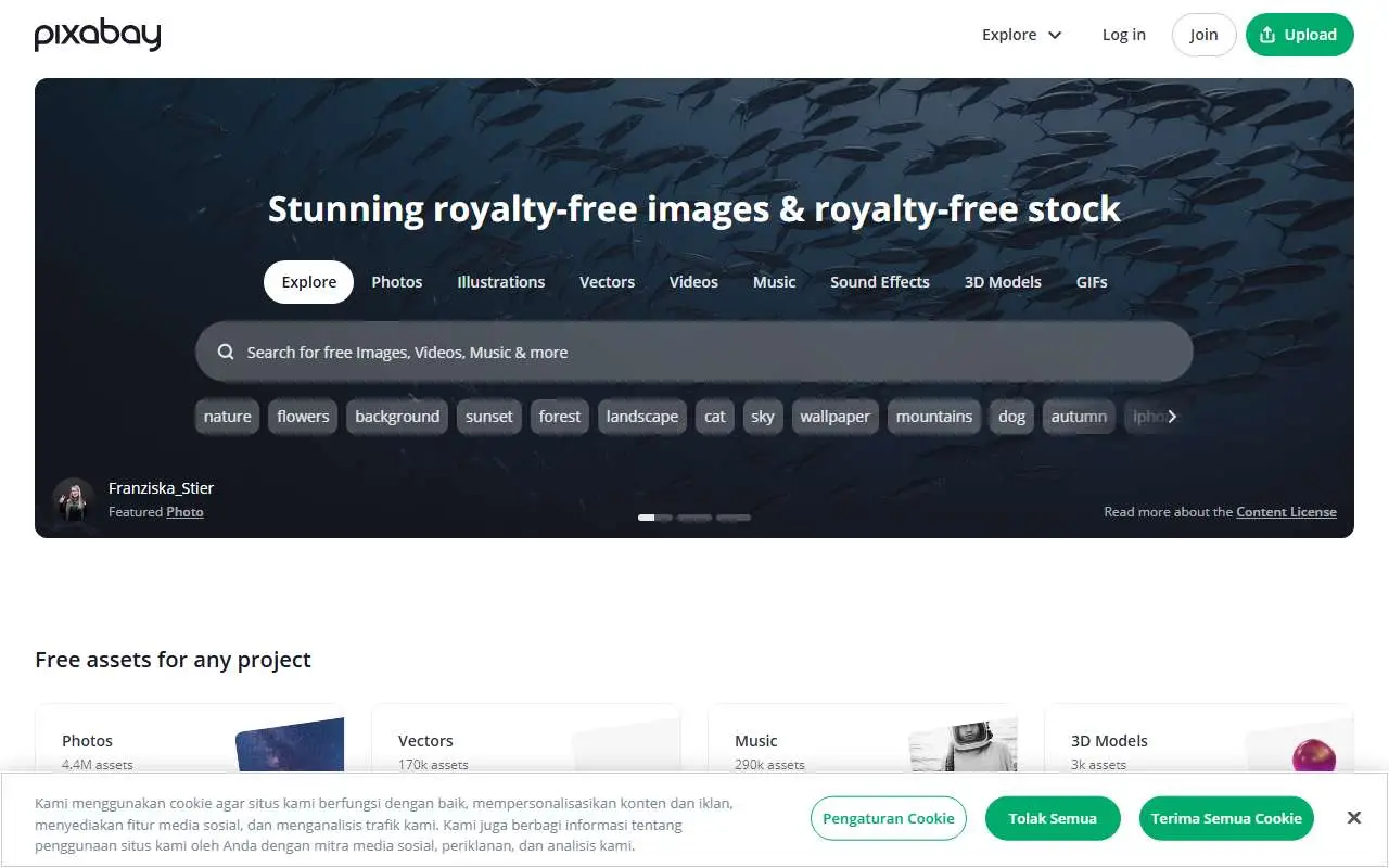 Tampilan website resmi Pixabay (pixabay.com)