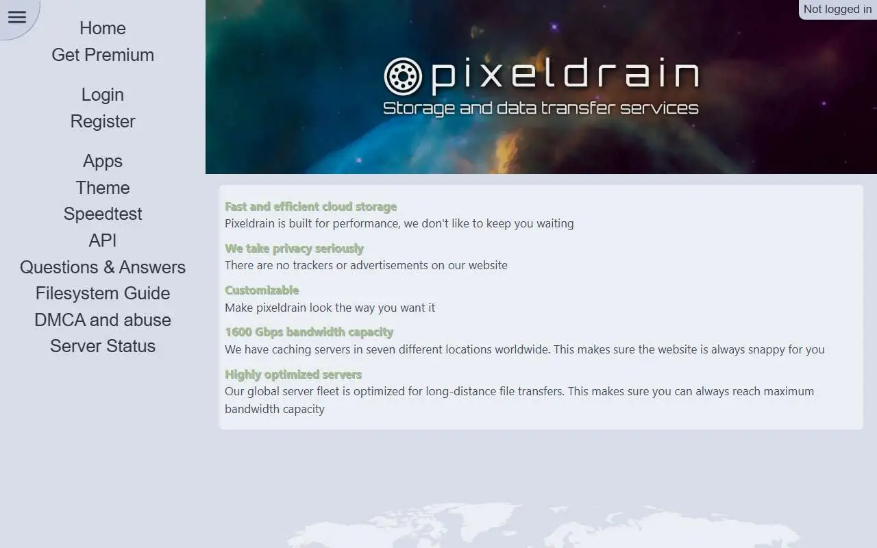 Tampilan website resmi Pixeldrain (pixeldrain.com)