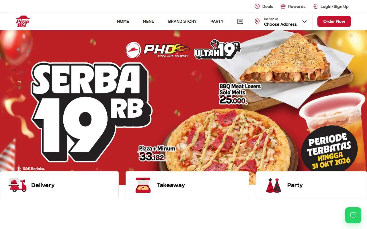 Tampilan website resmi Pizza Hut Indonesia (pizzahut.co.id)