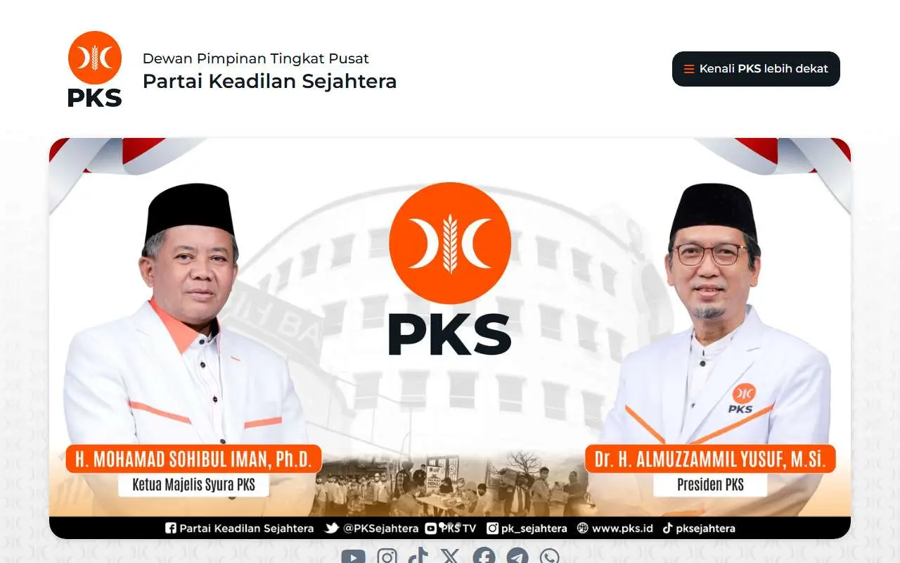 Tampilan website resmi Partai Keadilan Sejahtera (pks.id)