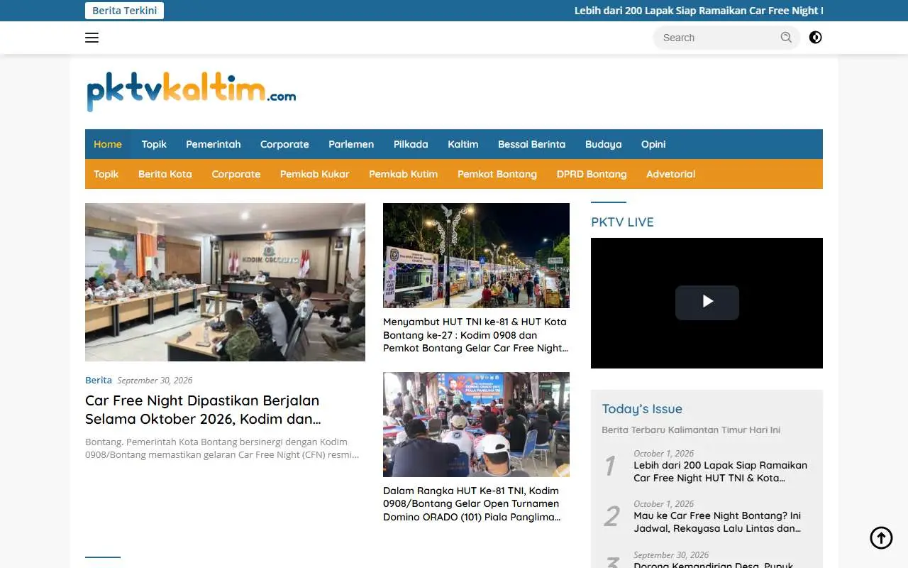 Tampilan website resmi Publik Khatulistiwa TV (pktvkaltim.com)