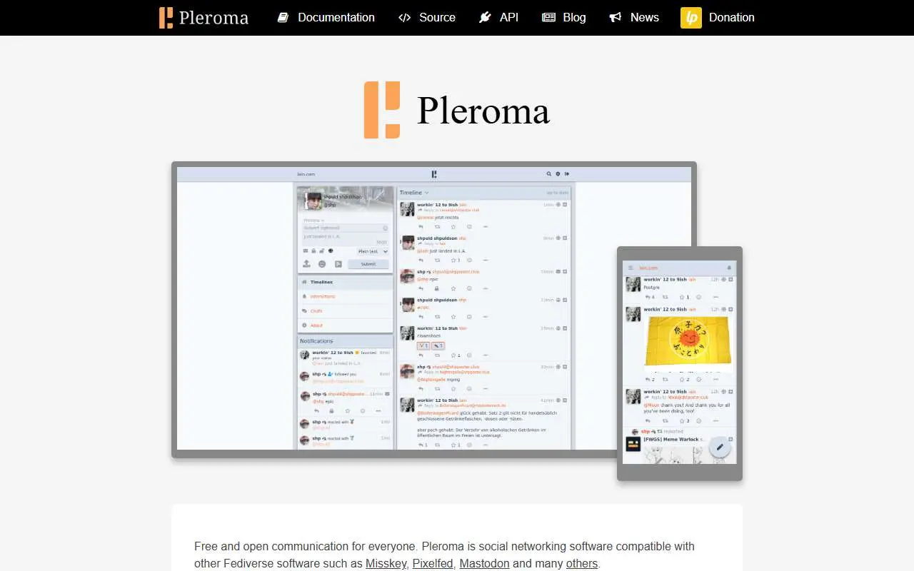 Tampilan website resmi Pleroma (pleroma.social)