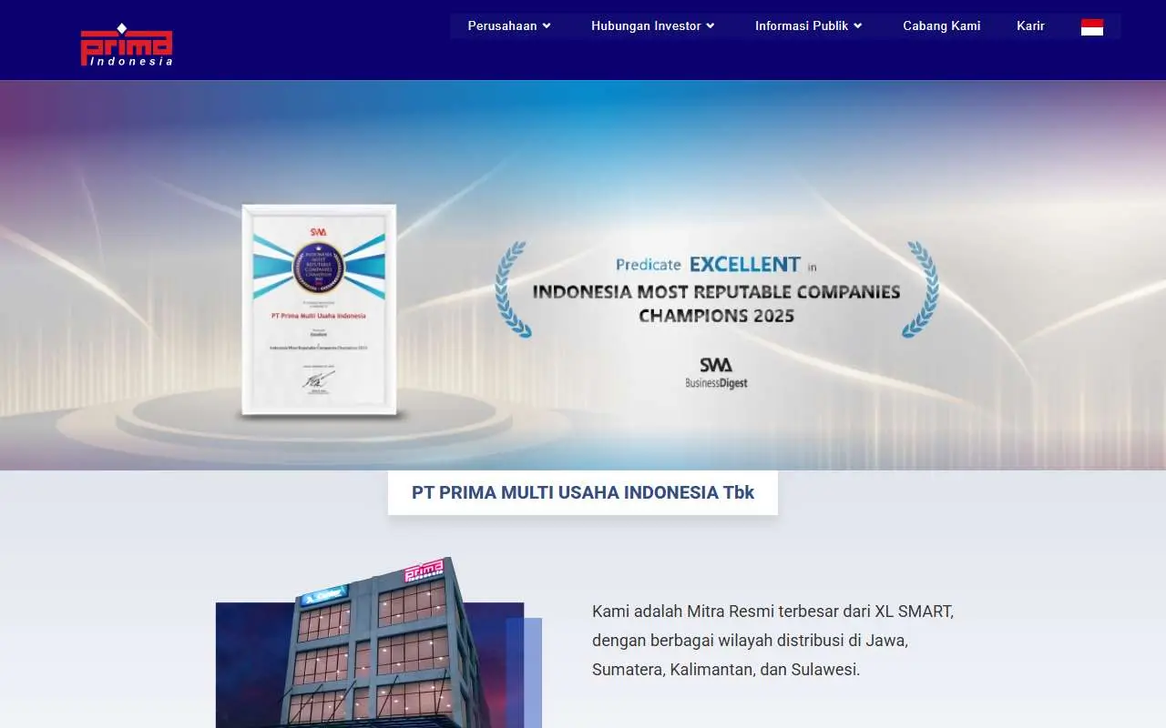 Tampilan website resmi Prima Multi Usaha Indonesia (pmui.co.id)