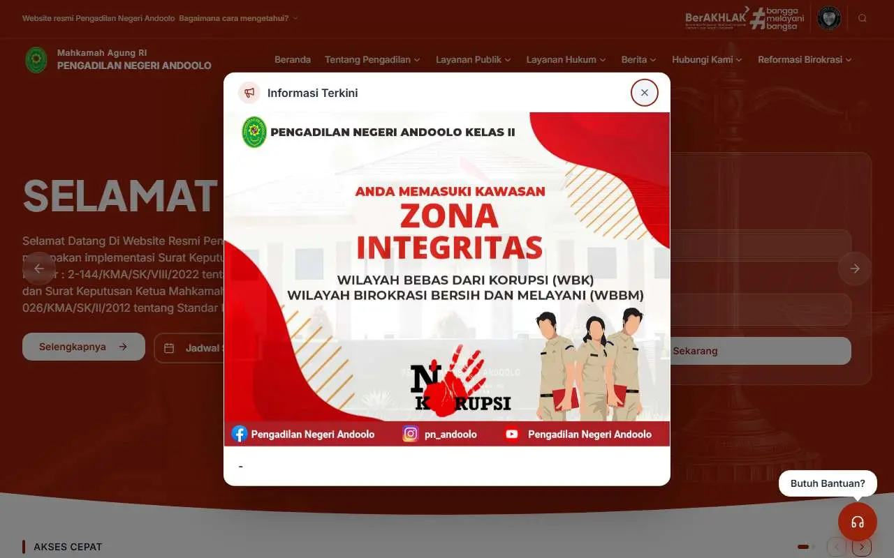 Tampilan website resmi Pengadilan Negeri Andoolo (pn-andoolo.go.id)