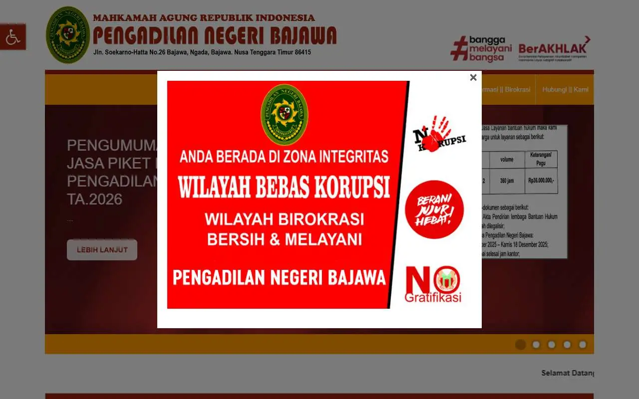 Tampilan website resmi Pengadilan Negeri Bajawa (pn-bajawa.go.id)