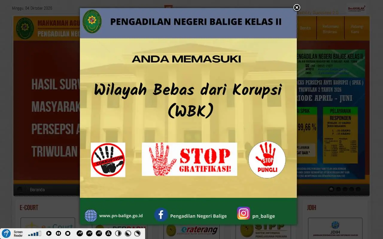 Tampilan website resmi Pengadilan Negeri Balige (pn-balige.go.id)