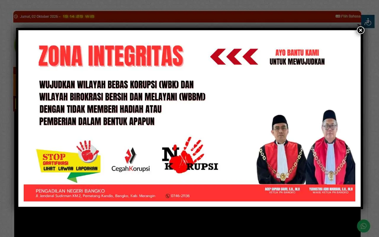 Tampilan website resmi Pengadilan Negeri Bangko (pn-bangko.go.id)