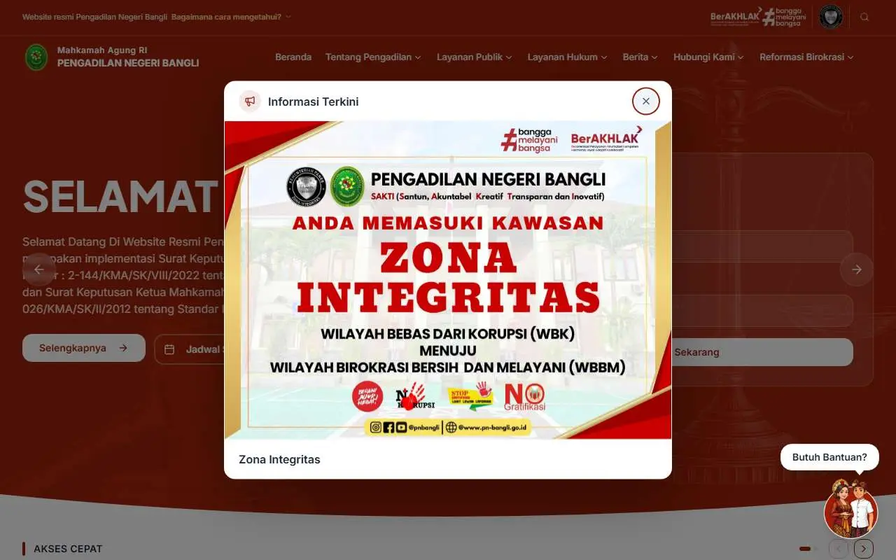 Tampilan website resmi Pengadilan Negeri Bangli (pn-bangli.go.id)