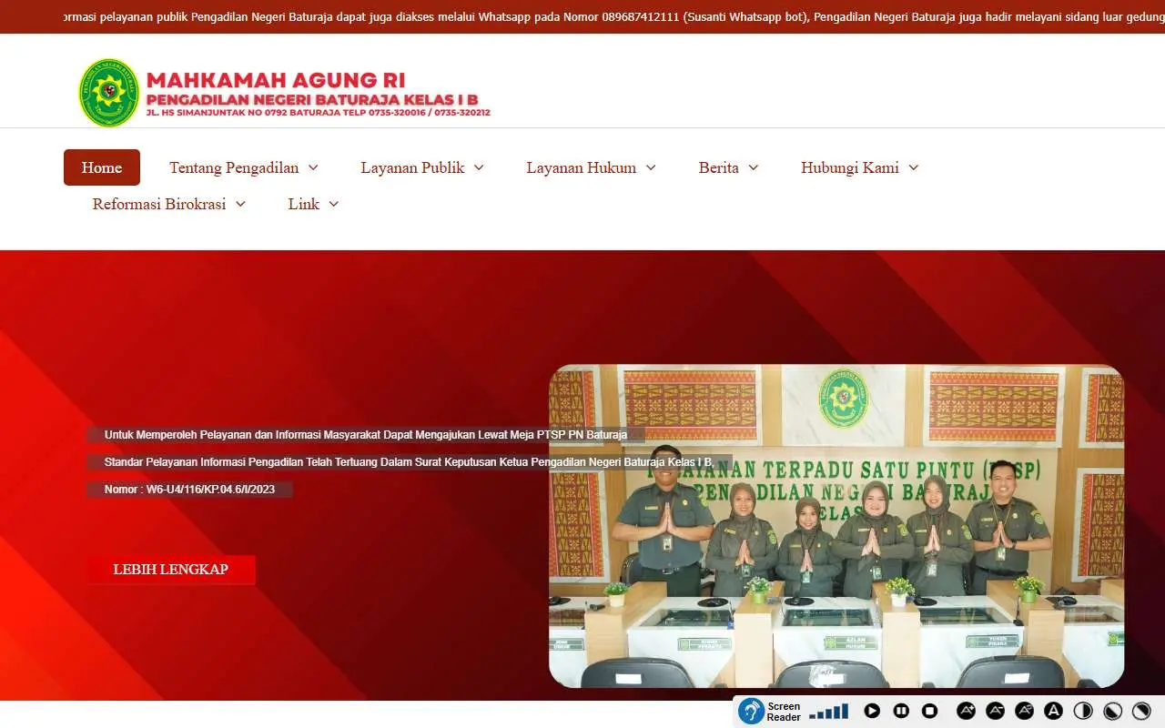 Tampilan website resmi Pengadilan Negeri Baturaja (pn-baturaja.go.id)