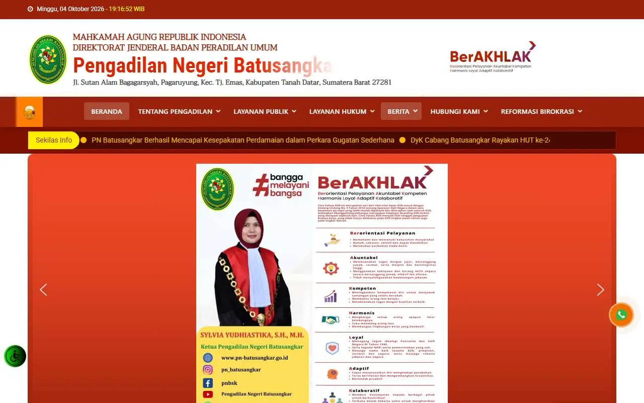 Tampilan website resmi Pengadilan Negeri Batusangkar (pn-batusangkar.go.id)