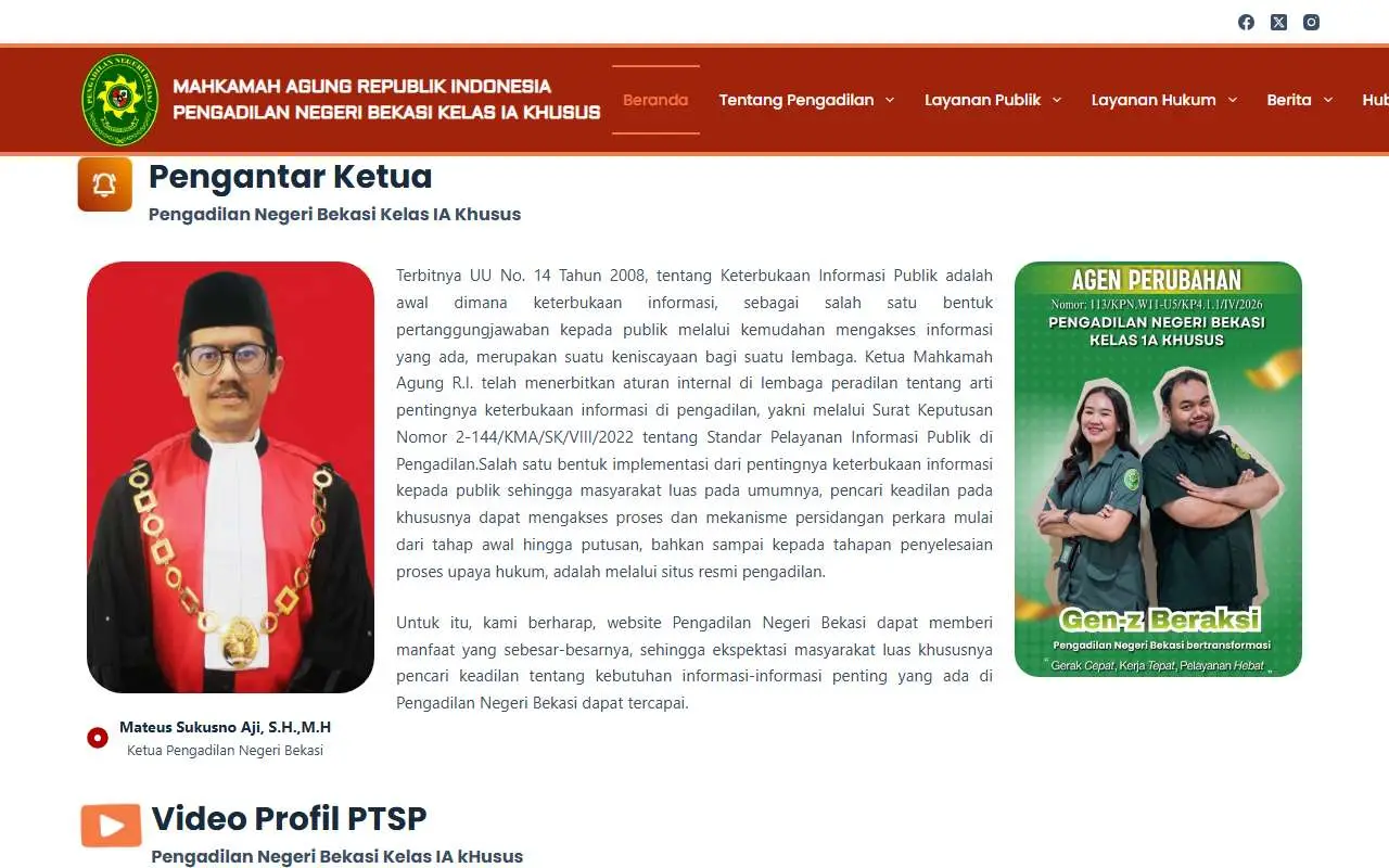Tampilan website resmi Pengadilan Negeri Bekasi (pn-bekasikota.go.id)