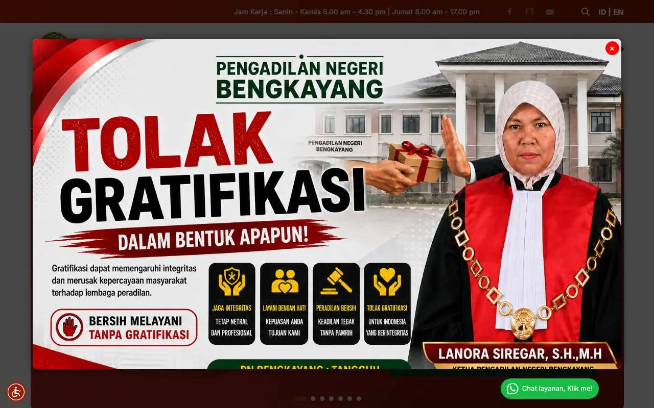 Tampilan website resmi Pengadilan Negeri Bengkayang (pn-bengkayang.go.id)