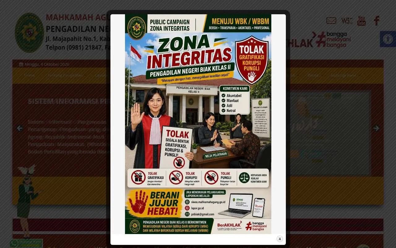 Tampilan website resmi Pengadilan Negeri Biak (pn-biak.go.id)