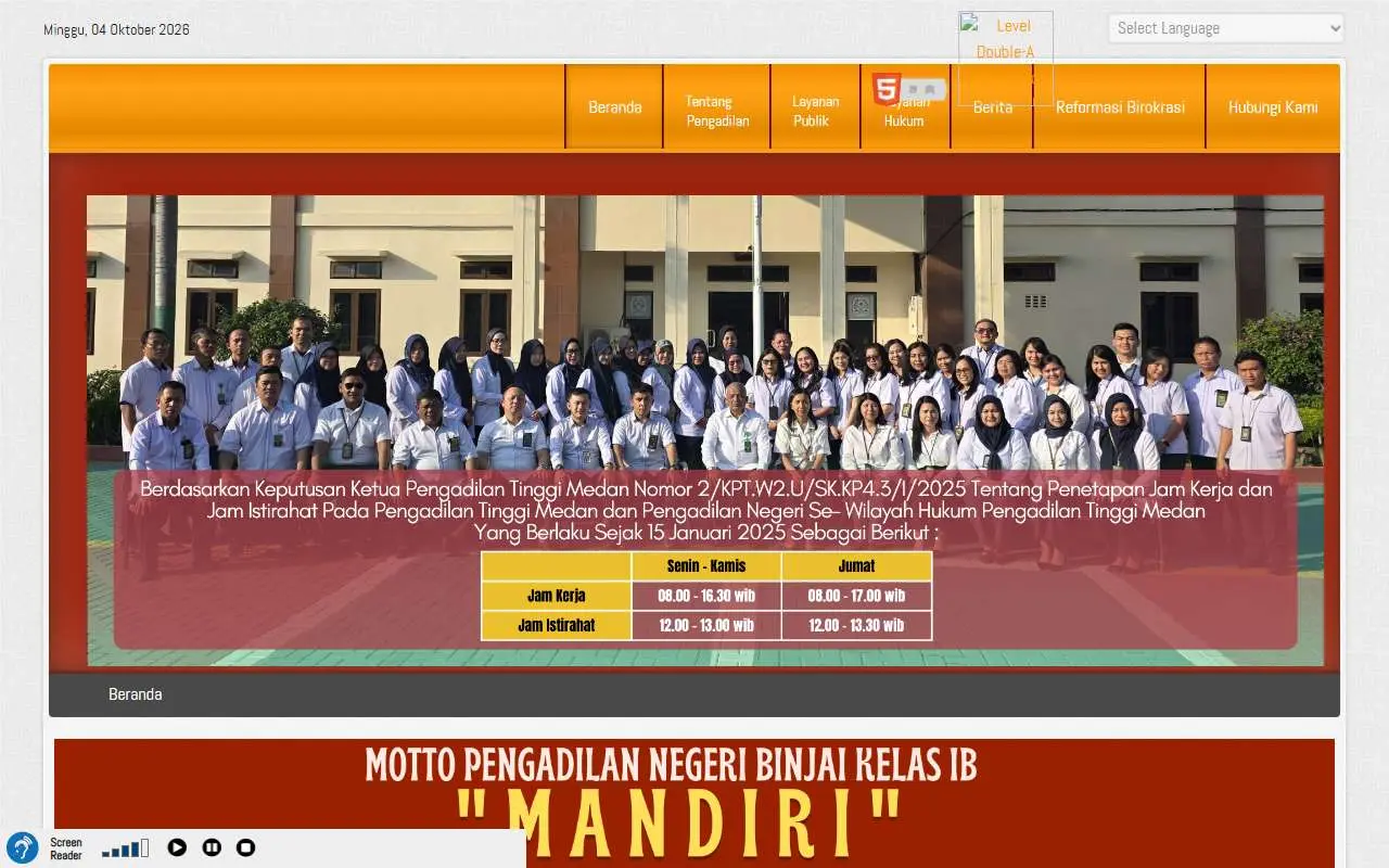 Tampilan website resmi Pengadilan Negeri Binjai (pn-binjai.go.id)