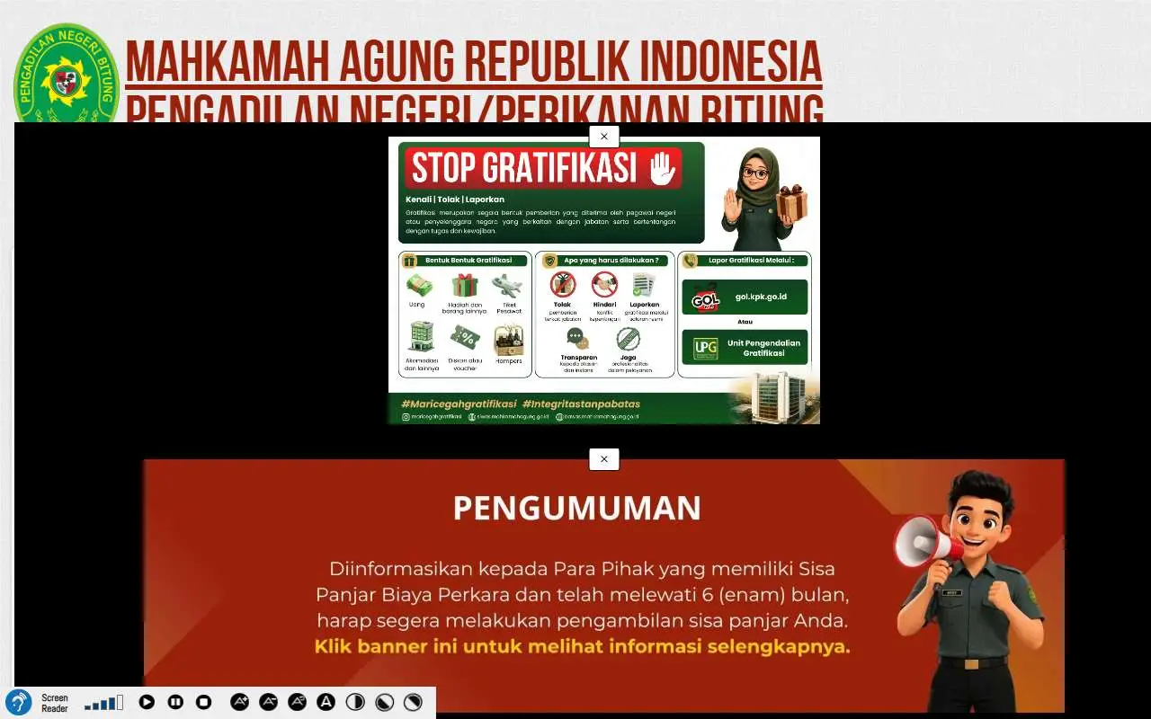 Tampilan website resmi Pengadilan Negeri Bitung (pn-bitung.go.id)