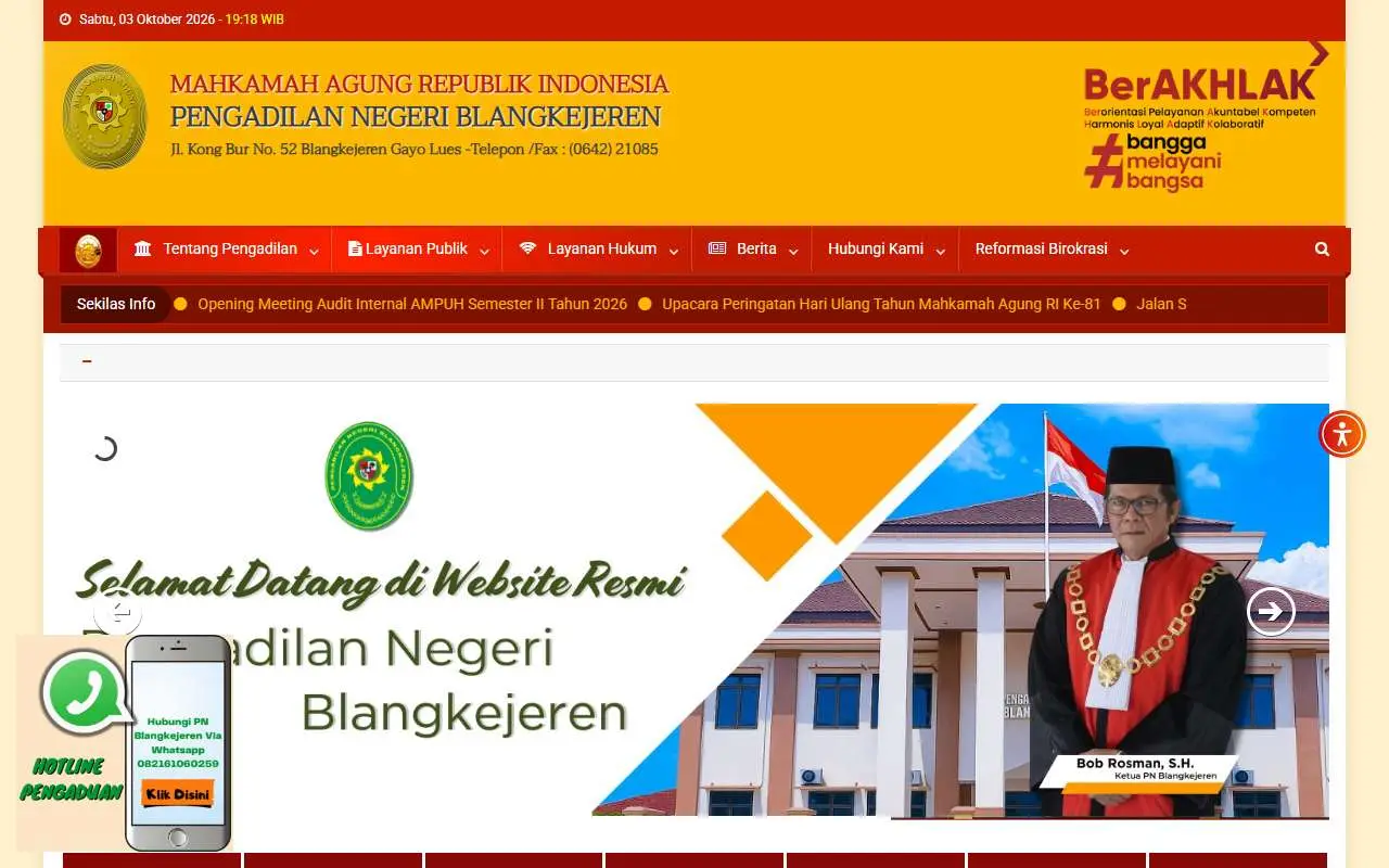 Tampilan website resmi Pengadilan Negeri Blangkajeren (pn-blangkejeren.go.id)