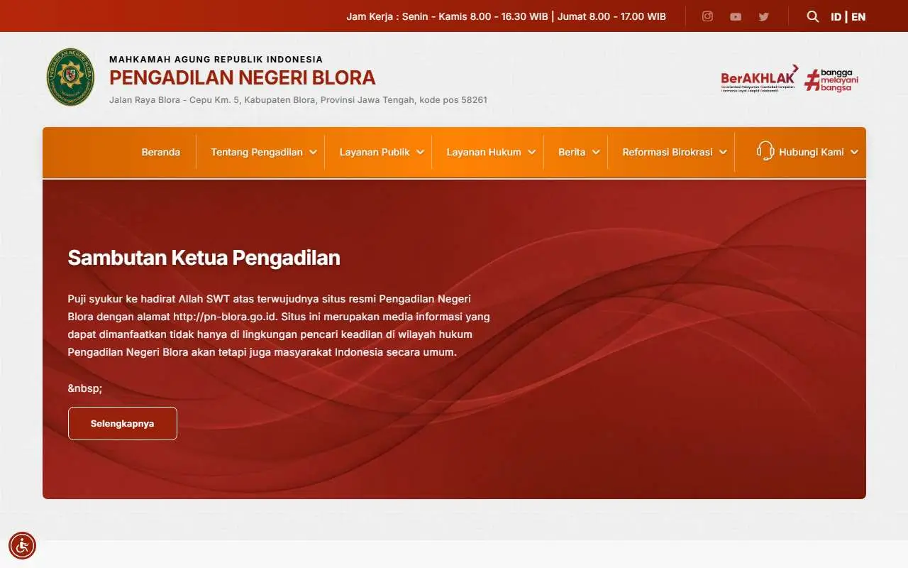 Tampilan website resmi Pengadilan Negeri Blora (pn-blora.go.id)
