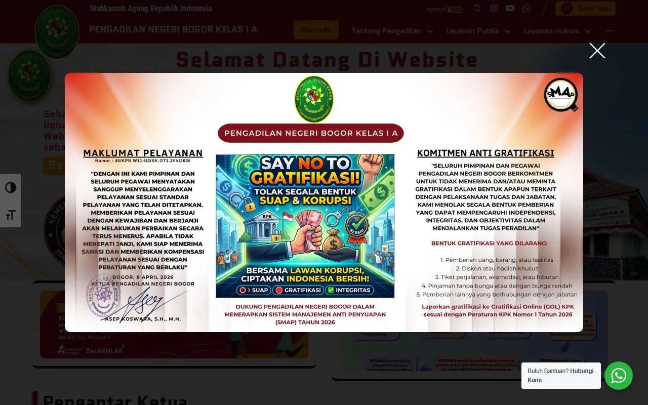 Tampilan website resmi Pengadilan Negeri Bogor (pn-bogor.go.id)