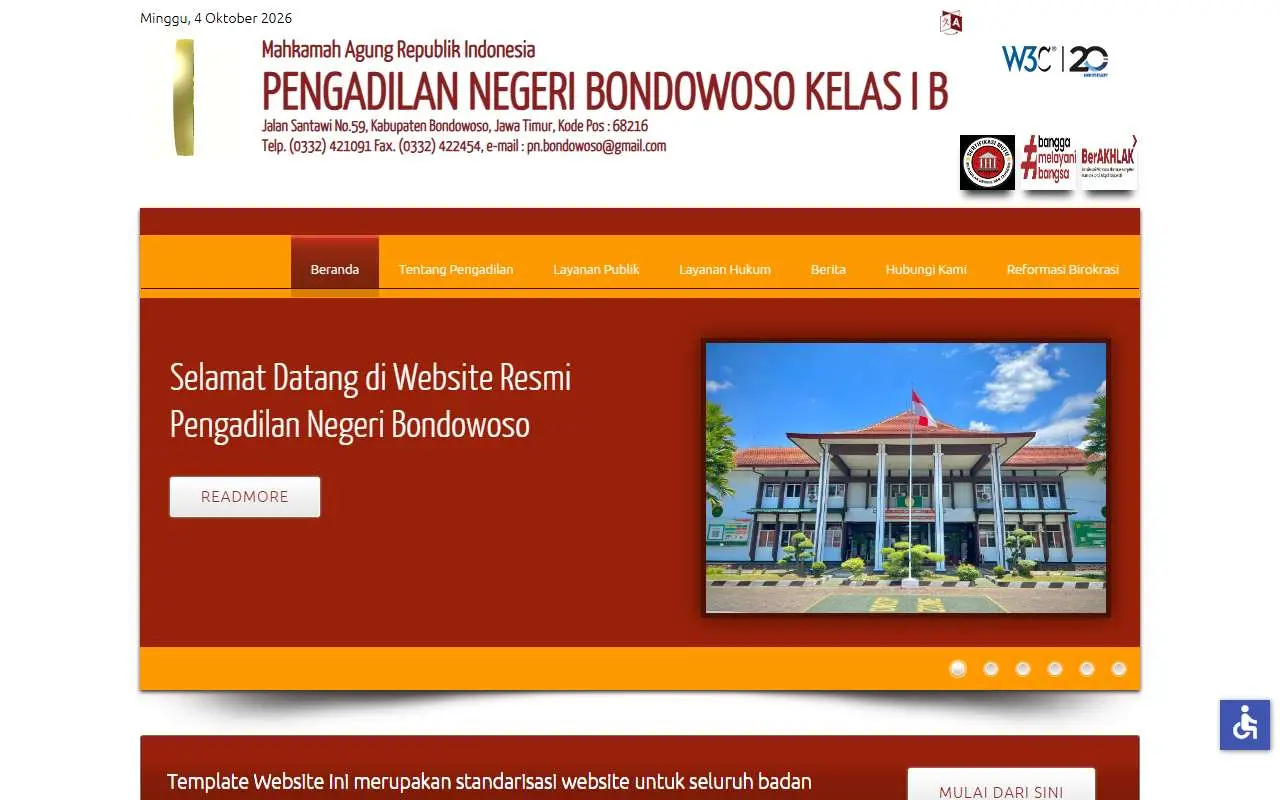 Tampilan website resmi Pengadilan Negeri Bondowoso (pn-bondowoso.go.id)