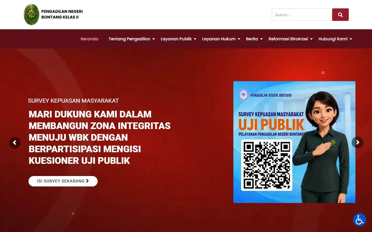 Tampilan website resmi Pengadilan Negeri Bontang (pn-bontang.go.id)