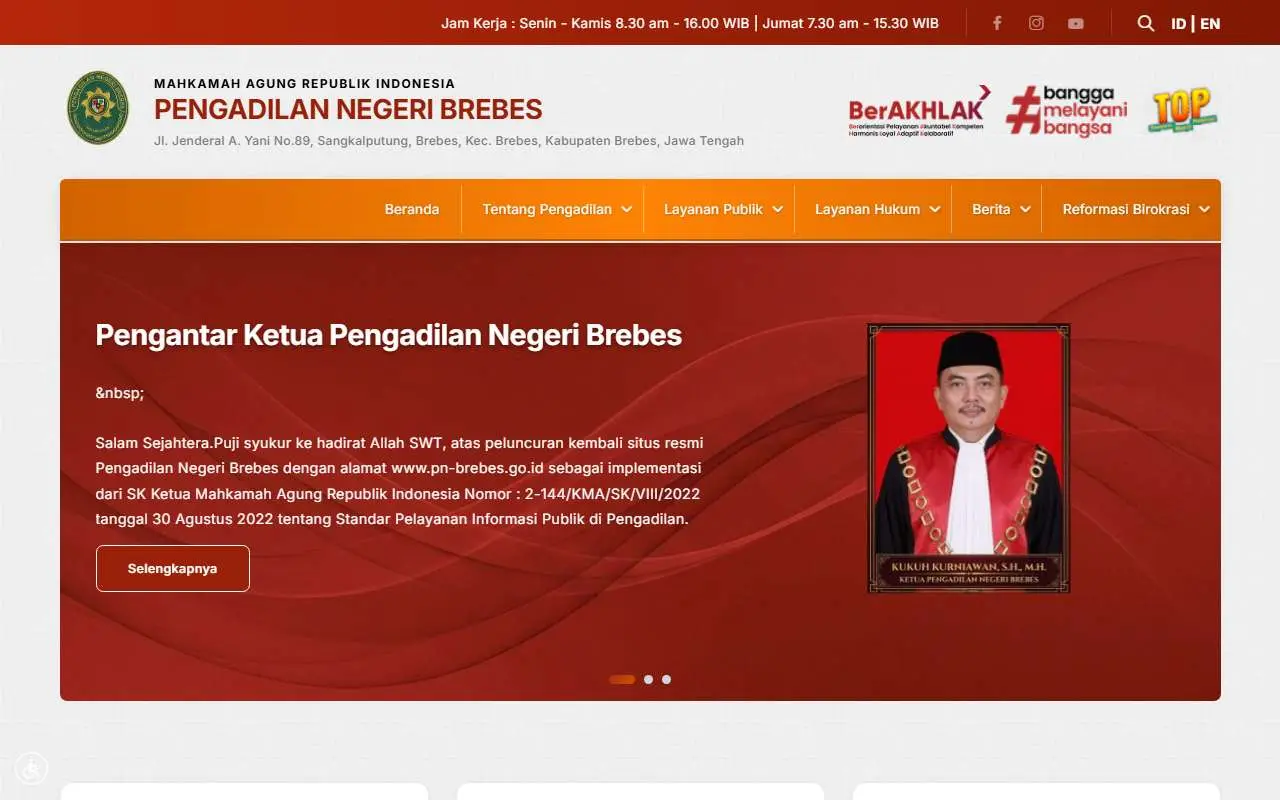 Tampilan website resmi Pengadilan Negeri Brebes (pn-brebes.go.id)