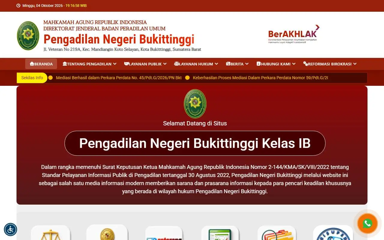 Tampilan website resmi Pengadilan Negeri Bukittinggi (pn-bukittinggi.go.id)