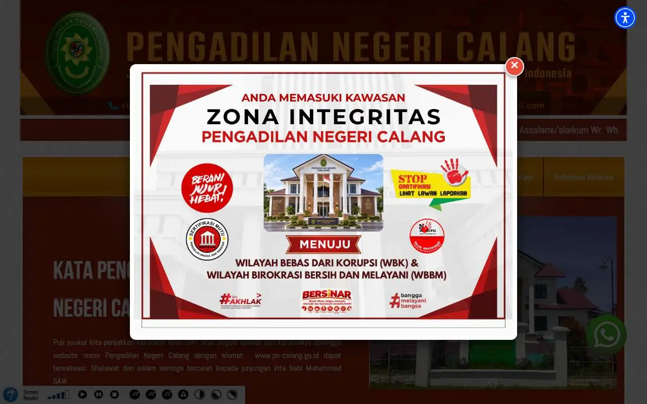 Tampilan website resmi Pengadilan Negeri Calang (pn-calang.go.id)