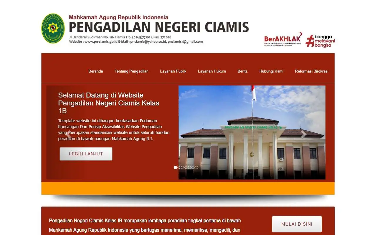 Tampilan website resmi Pengadilan Negeri Ciamis (pn-ciamis.go.id)