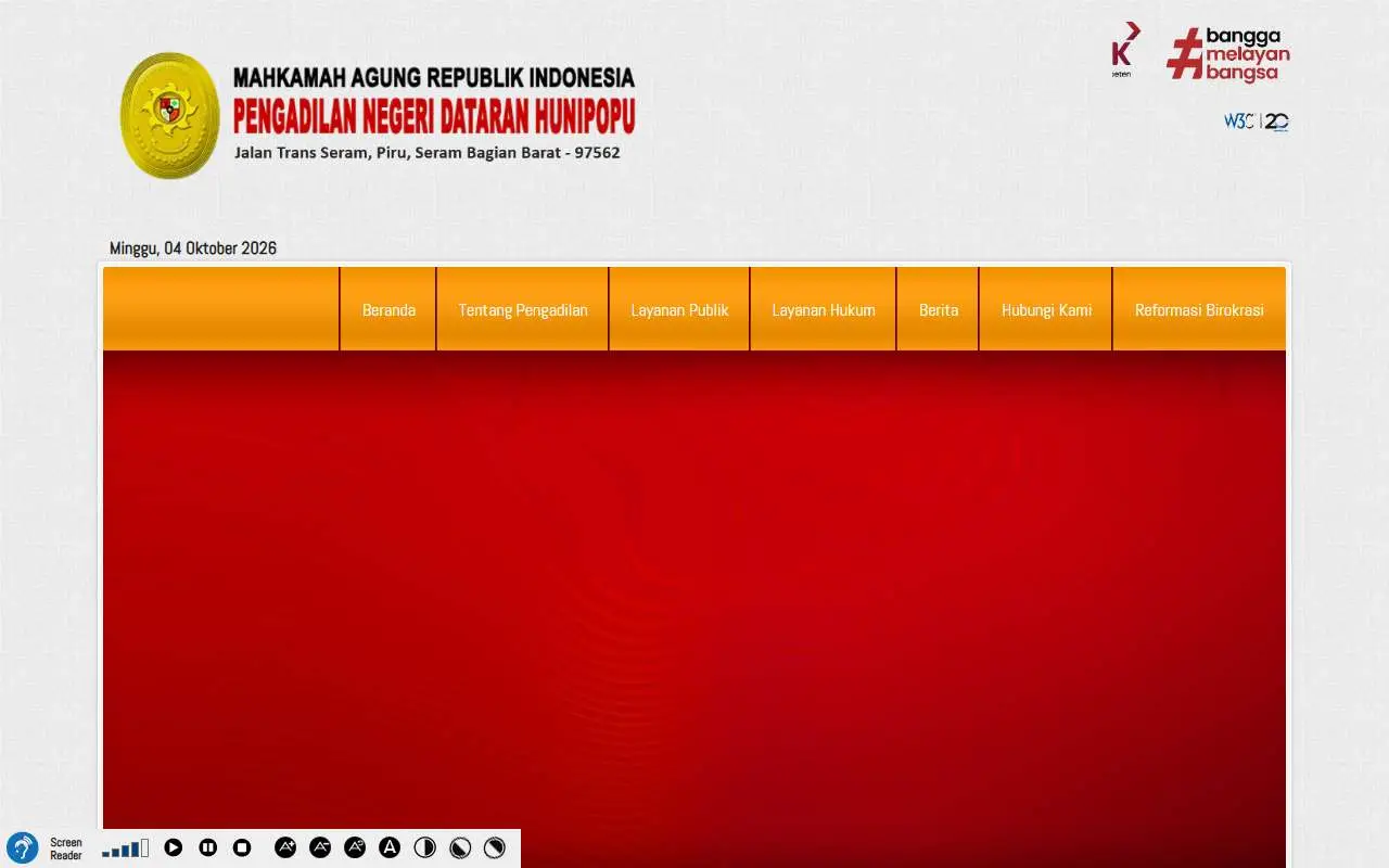 Tampilan website resmi Pengadilan Negeri Hunipopu (pn-dataranhunipopu.go.id)