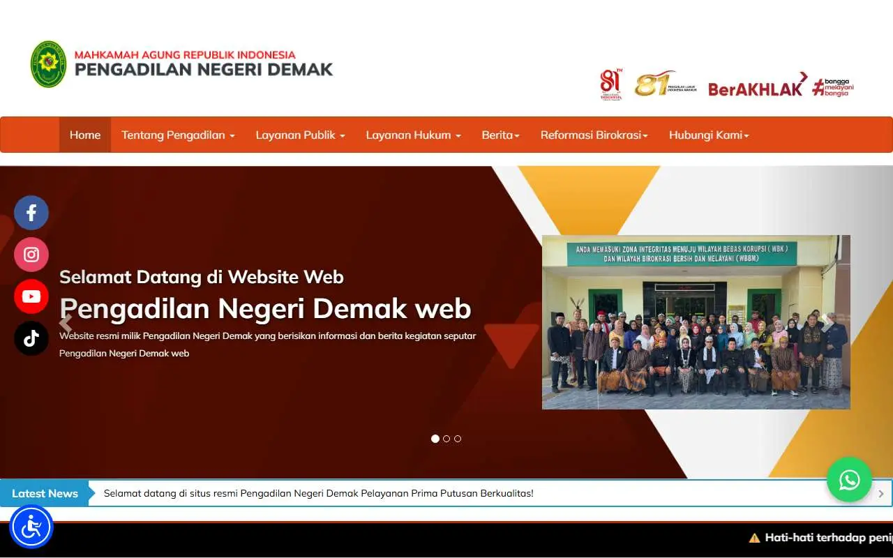 Tampilan website resmi Pengadilan Negeri Demak (pn-demak.go.id)