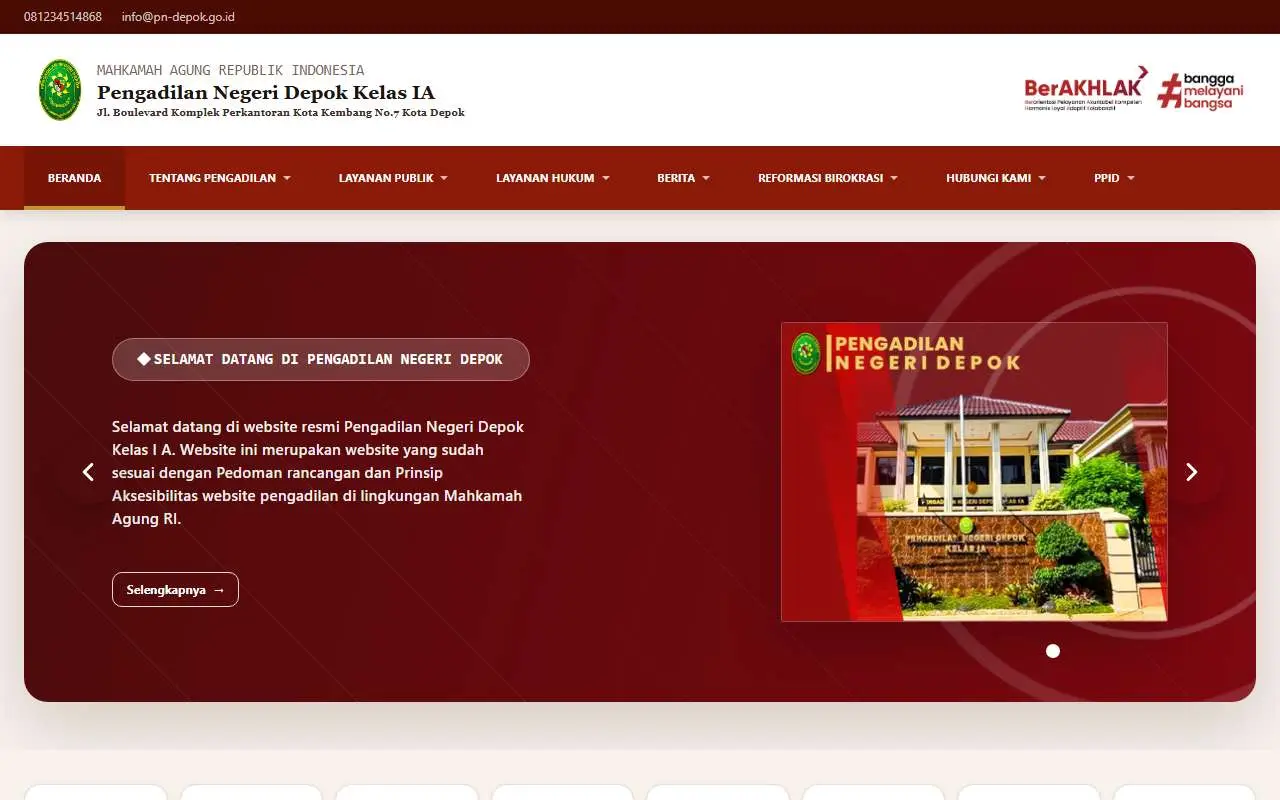 Tampilan website resmi Pengadilan Negeri Depok (pn-depok.go.id)
