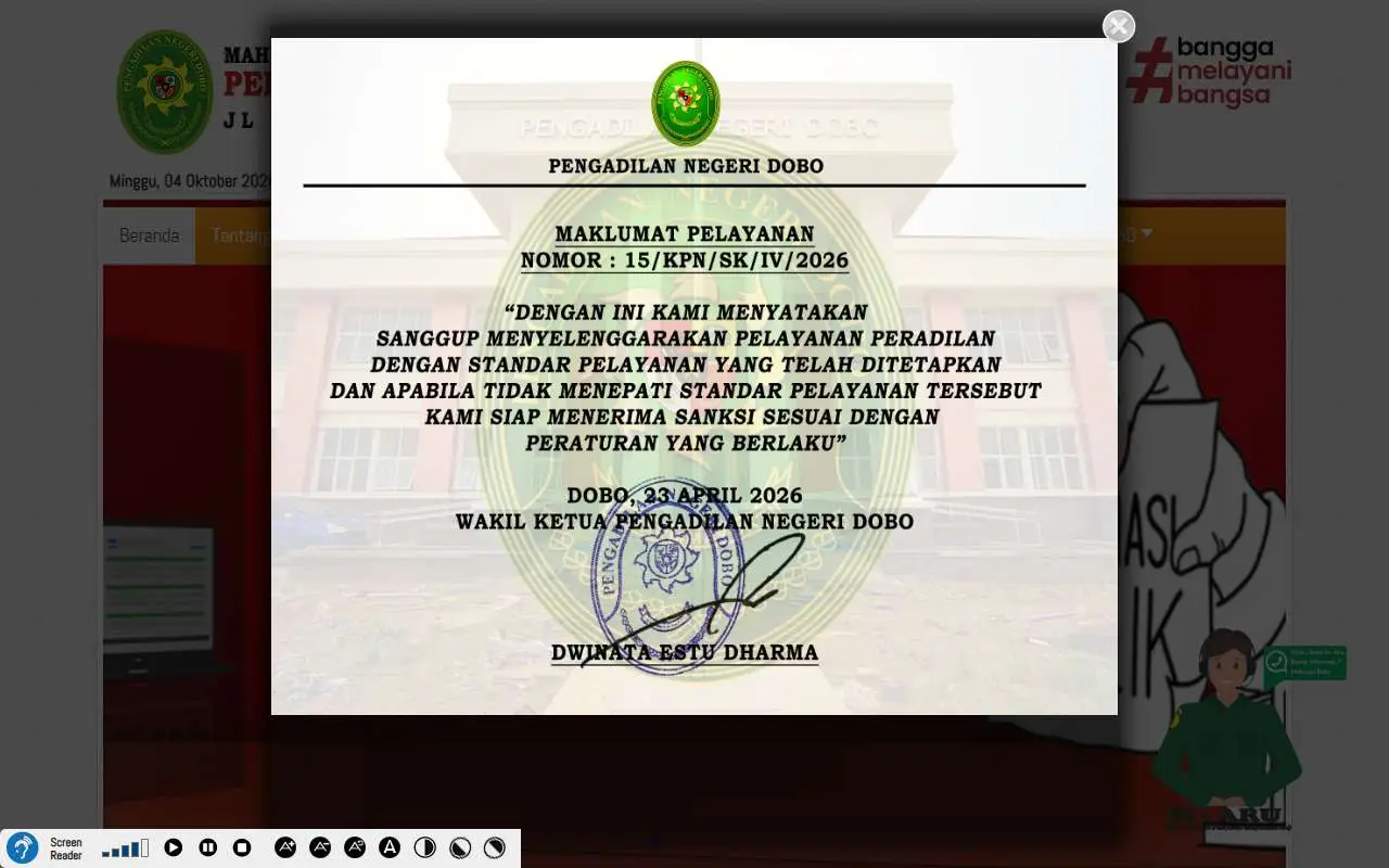 Tampilan website resmi Pengadilan Negeri Dobo (pn-dobo.go.id)