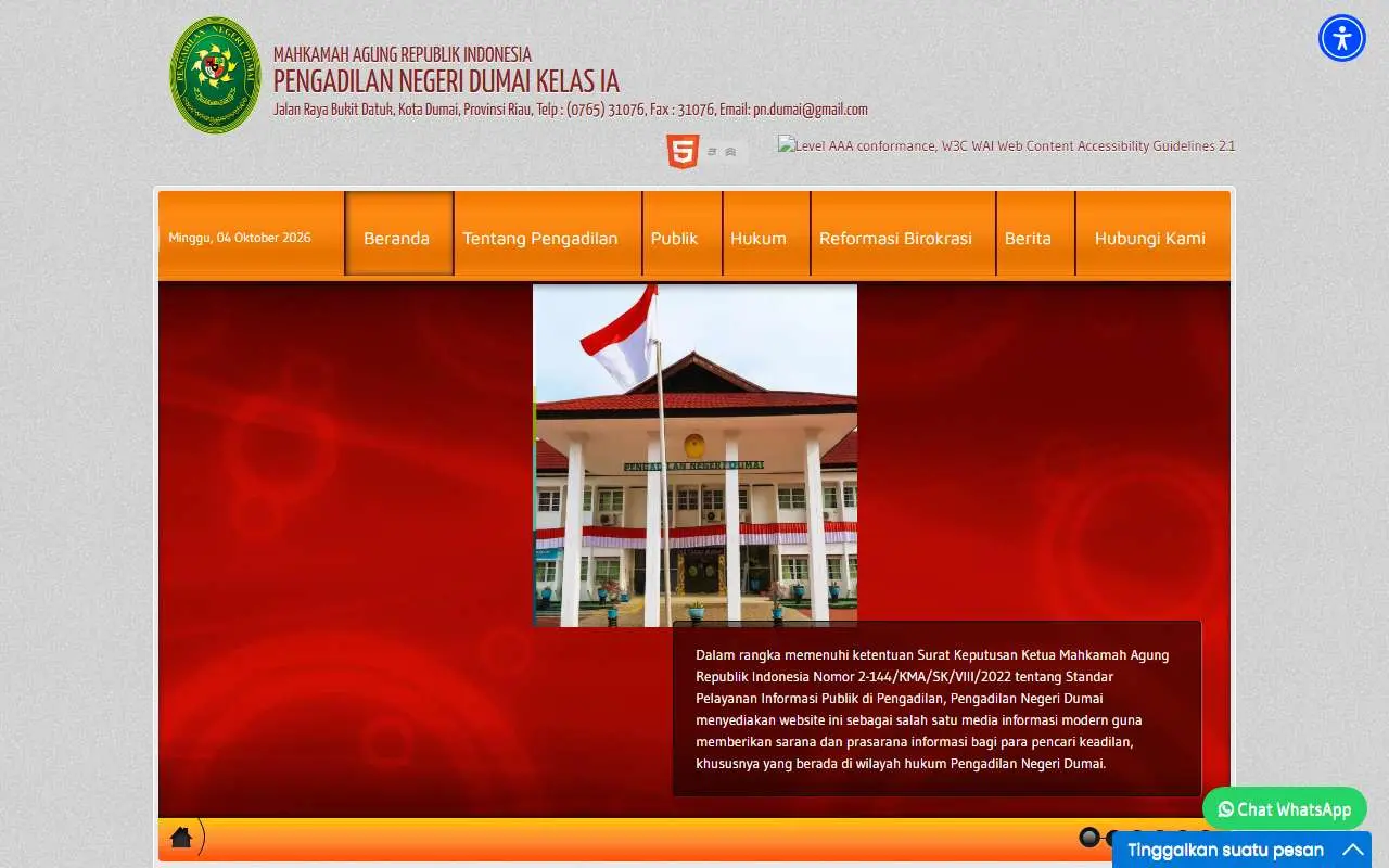 Tampilan website resmi Pengadilan Negeri Dumai (pn-dumai.go.id)