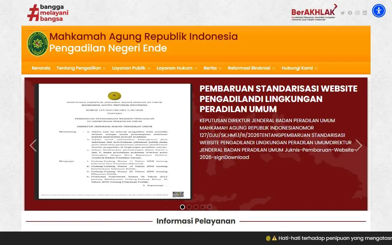 Tampilan website resmi Pengadilan Negeri Ende (pn-ende.go.id)