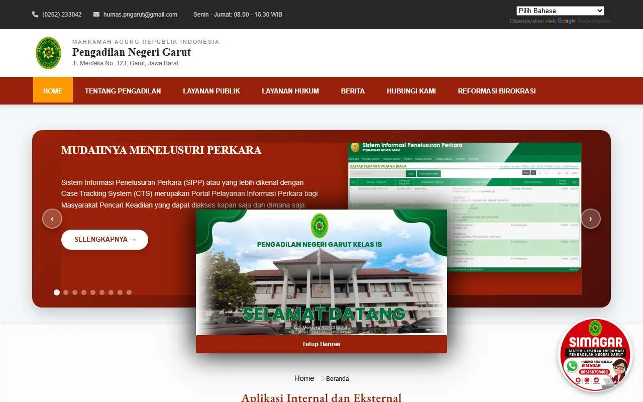 Tampilan website resmi Pengadilan Negeri Garut (pn-garut.go.id)