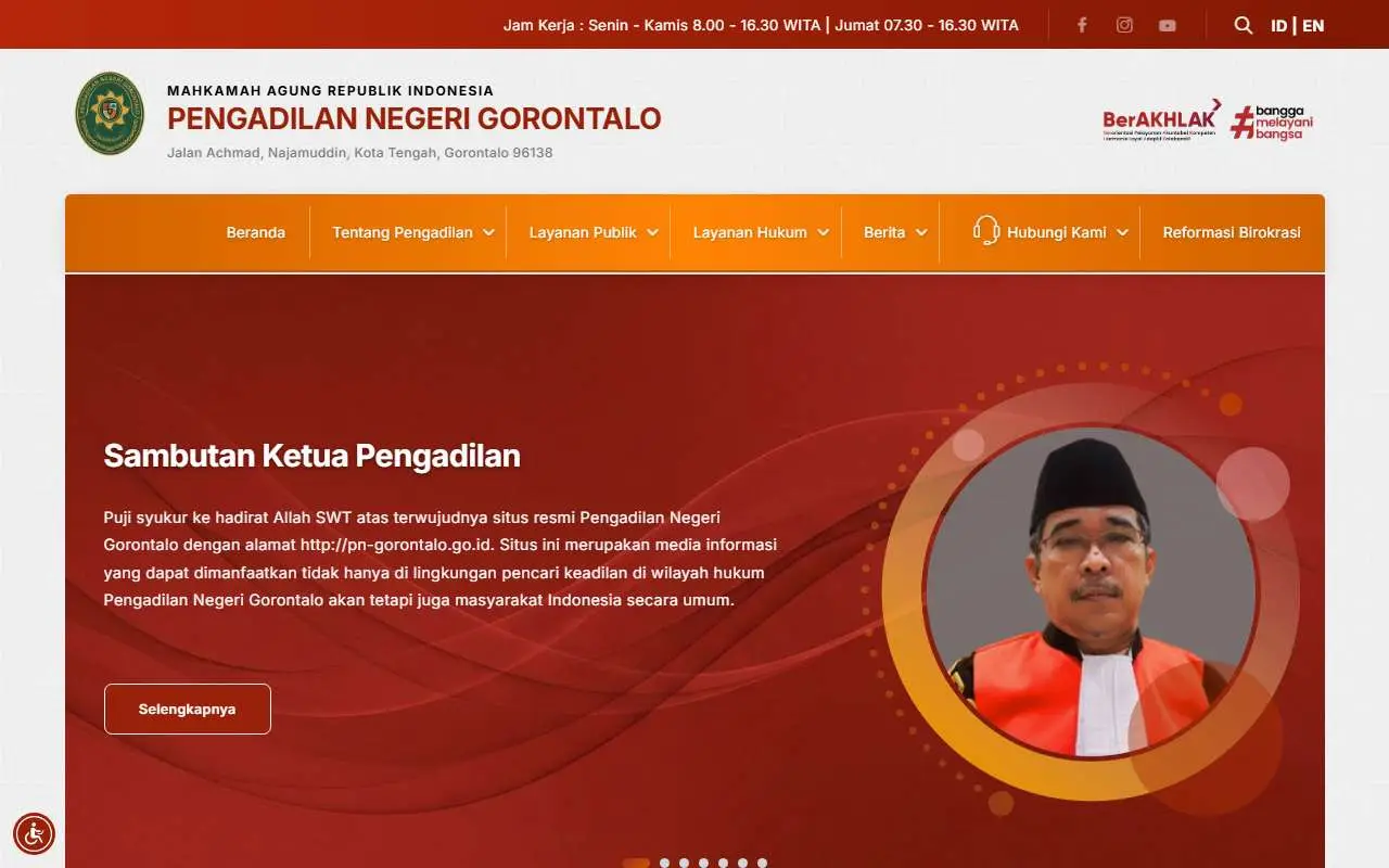 Tampilan website resmi Pengadilan Negeri Gorontalo (pn-gorontalo.go.id)