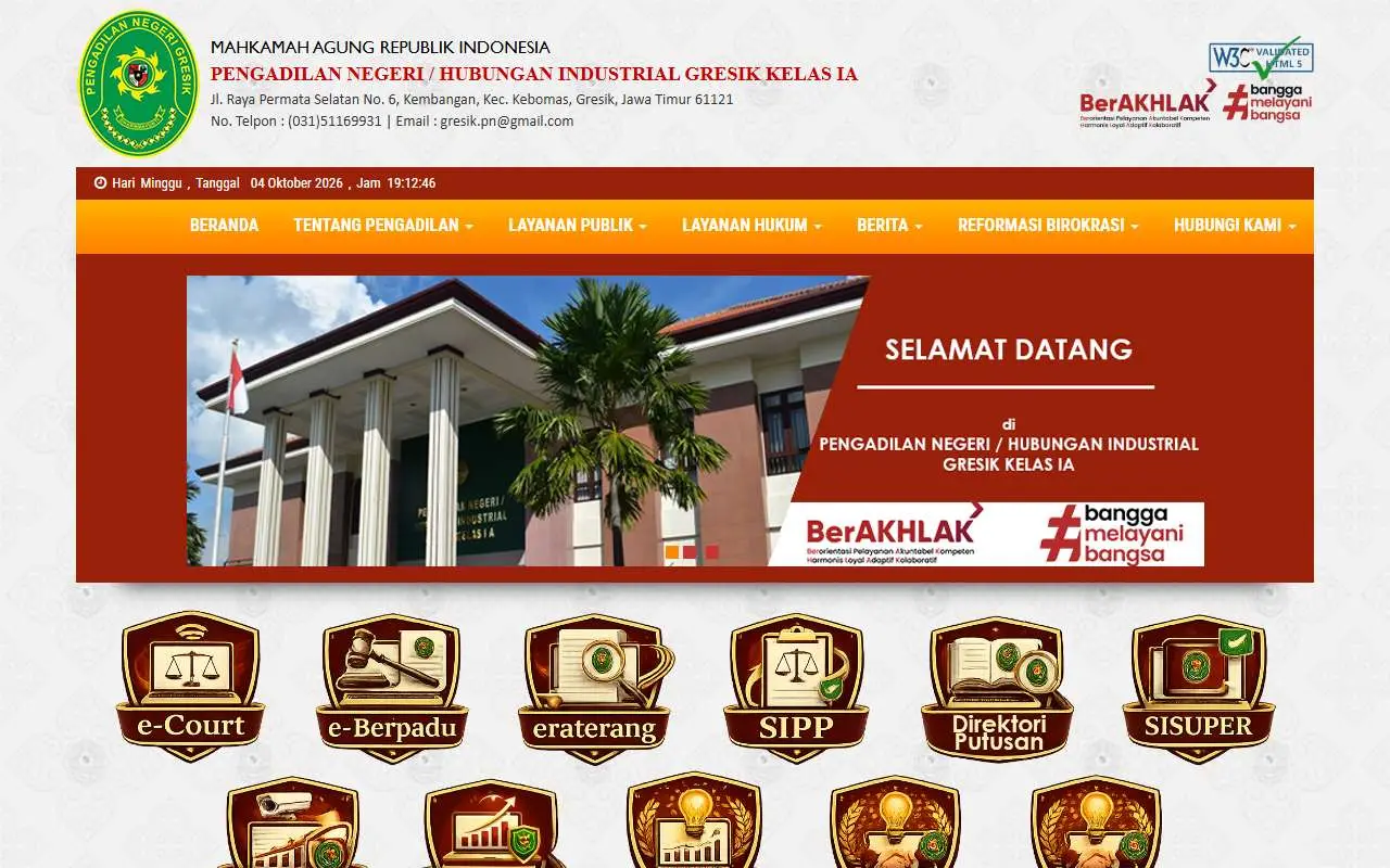 Tampilan website resmi Pengadilan Negeri Gresik (pn-gresik.go.id)