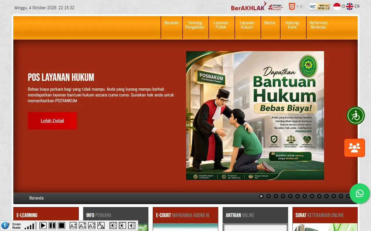 Tampilan website resmi Pengadilan Negeri Gunung Sitoli (pn-gunungsitoli.go.id)