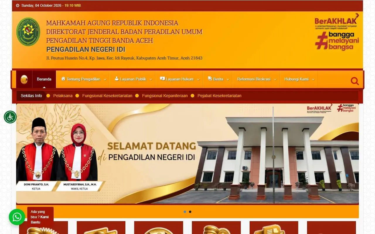 Tampilan website resmi Pengadilan Negeri Idi (pn-idi.go.id)