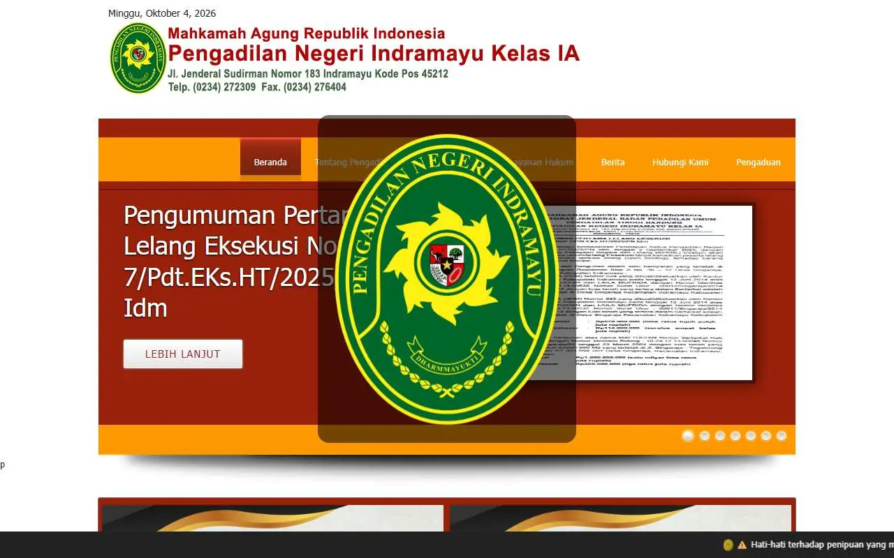 Tampilan website resmi Pengadilan Negeri Indramayu (pn-indramayu.go.id)